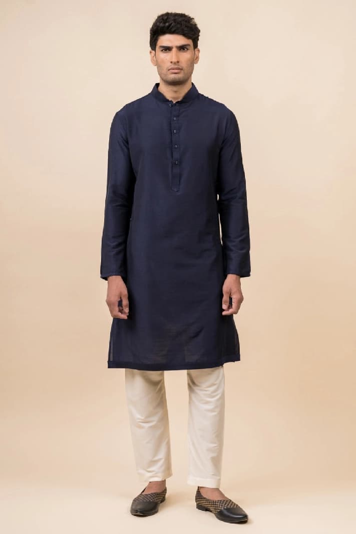 Men's Navy Casual Solid Regular Fit Kurta