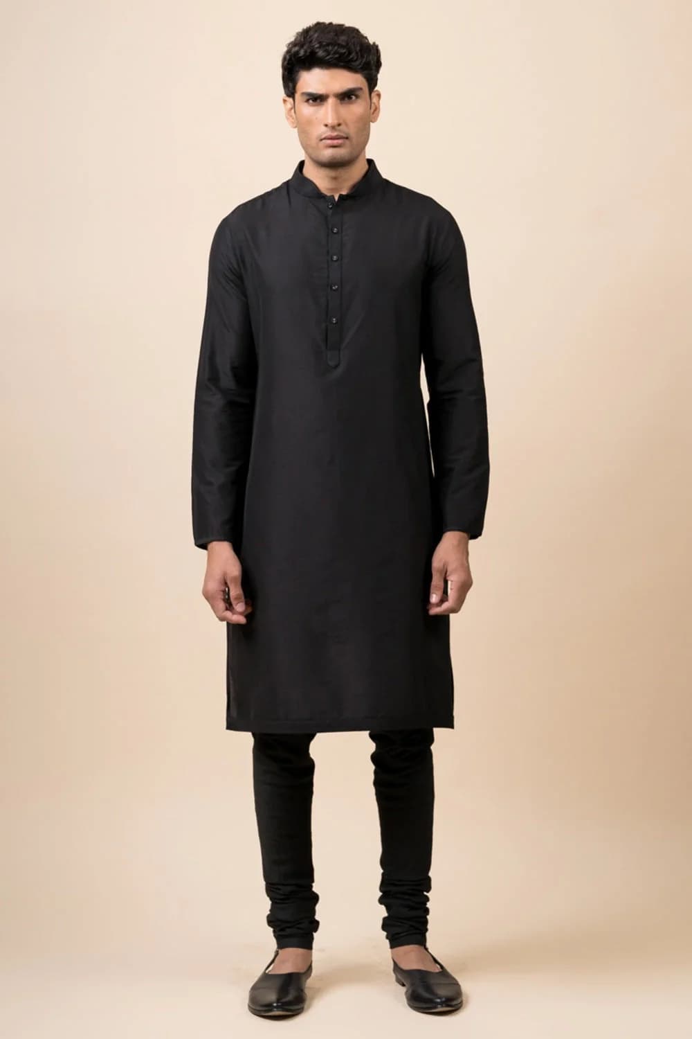 Men's Black Casual Solid Regular Fit Kurta