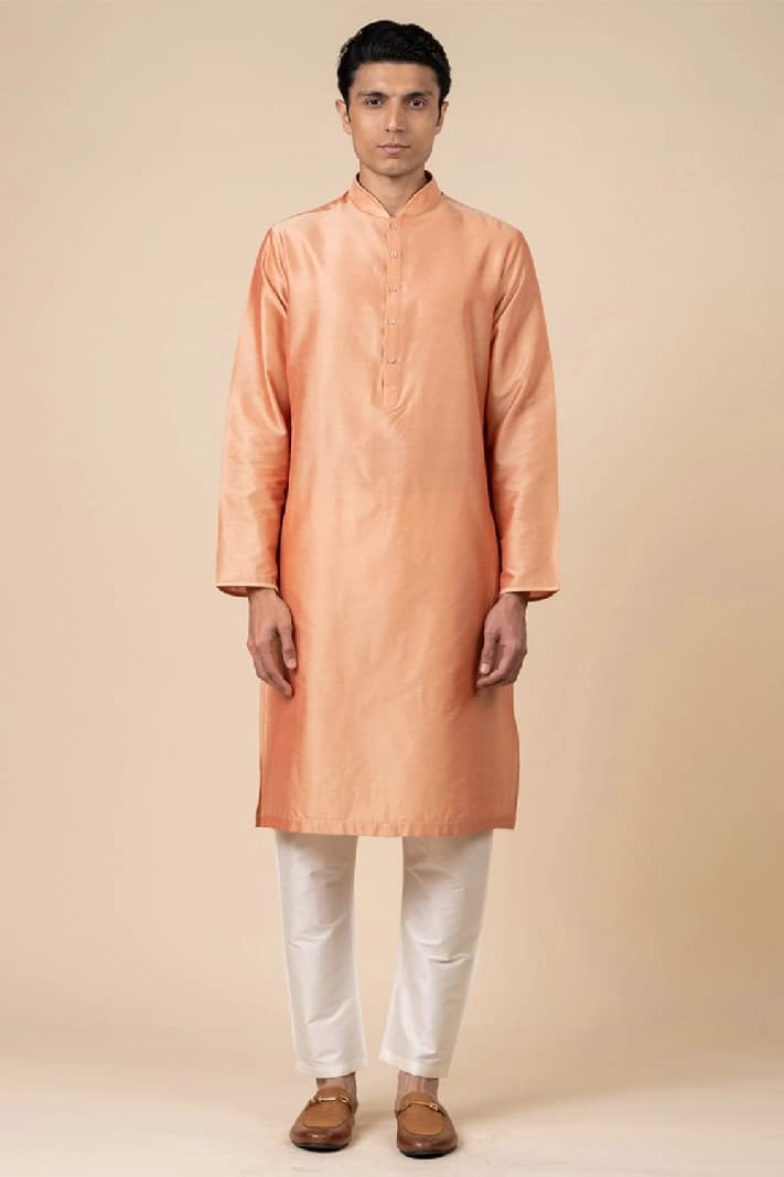 Men's Pink Casual Solid Regular Fit Kurta
