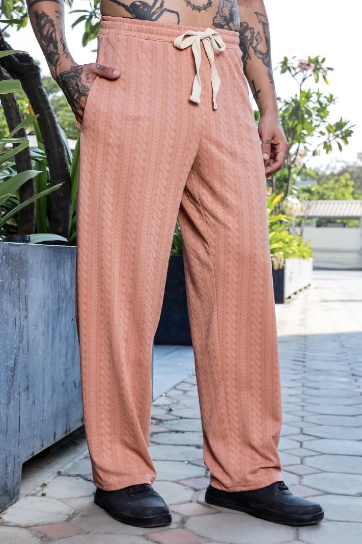 Unisex Brown Casual Textured Regular Fit Trackpant