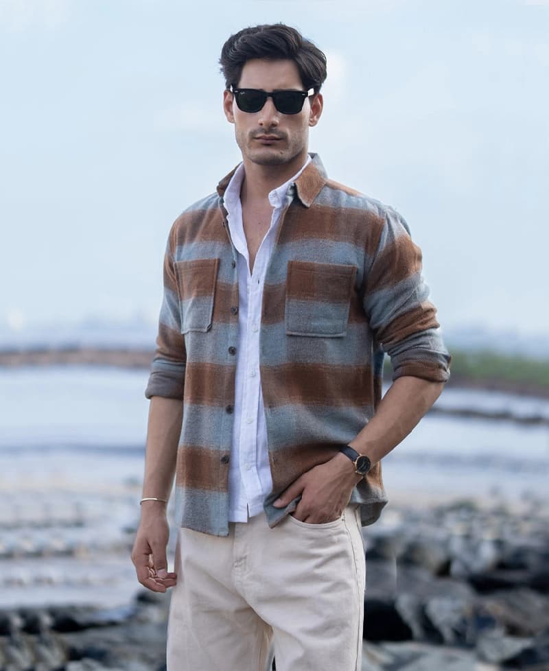 Men's Brown Casual Checked Regular Fit Shirt