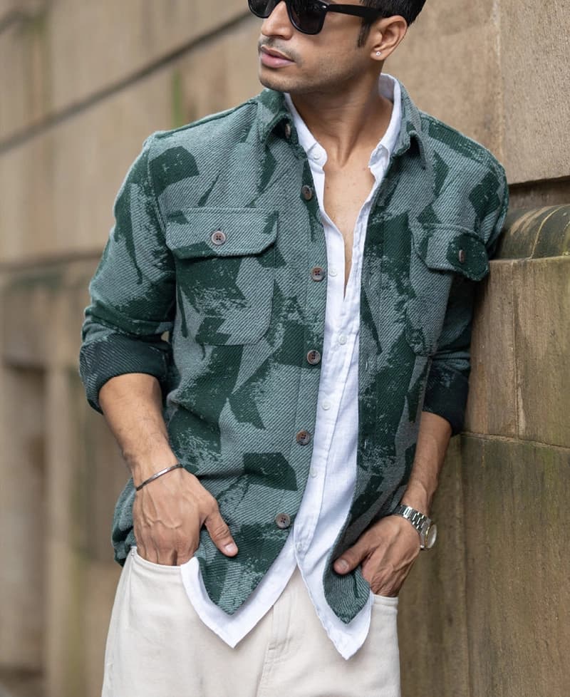 Men's Green Casual Printed Regular Fit Shirt
