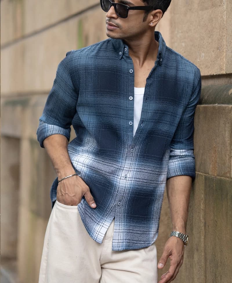 Men's Navy Casual Checked Regular Fit Shirt
