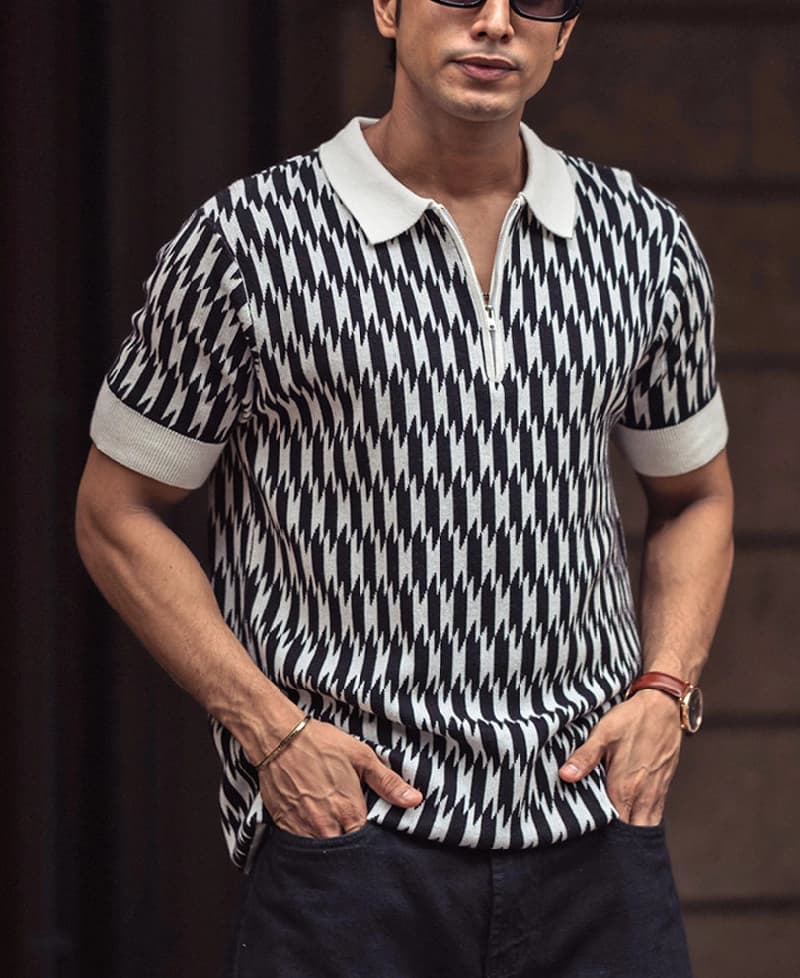 Men's White Casual Striped Regular Fit Polo Tshirt