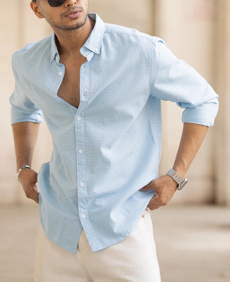 Men's Blue Casual Checked Regular Fit Shirt