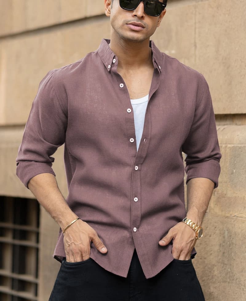 Men's Brown Casual Solid Regular Fit Shirt