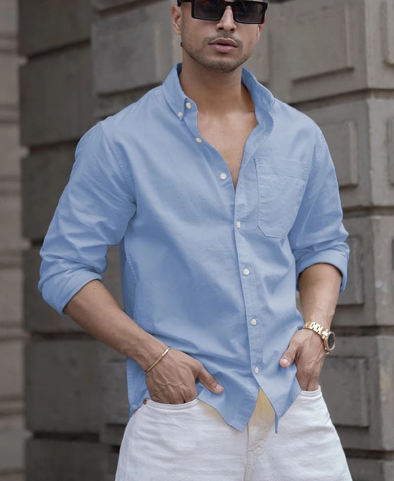 Men's Blue Casual Solid Regular Fit Shirt