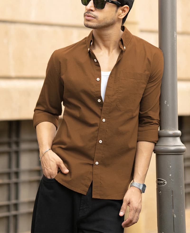 Men's Brown Casual Solid Regular Fit Shirt