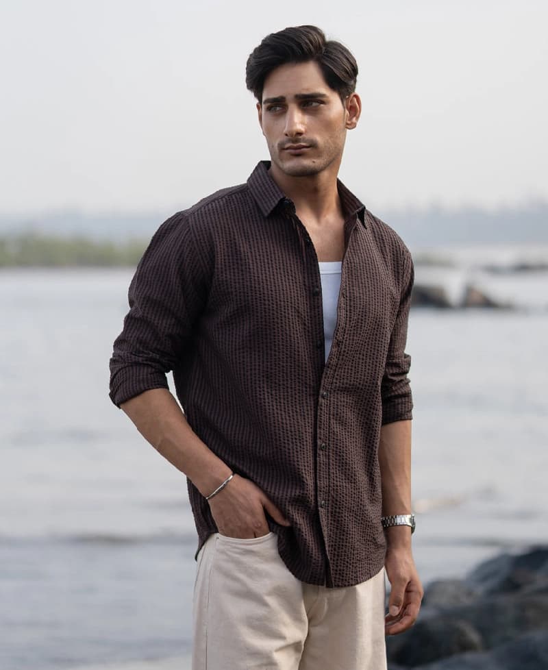 Men's Brown Casual Striped Regular Fit Shirt