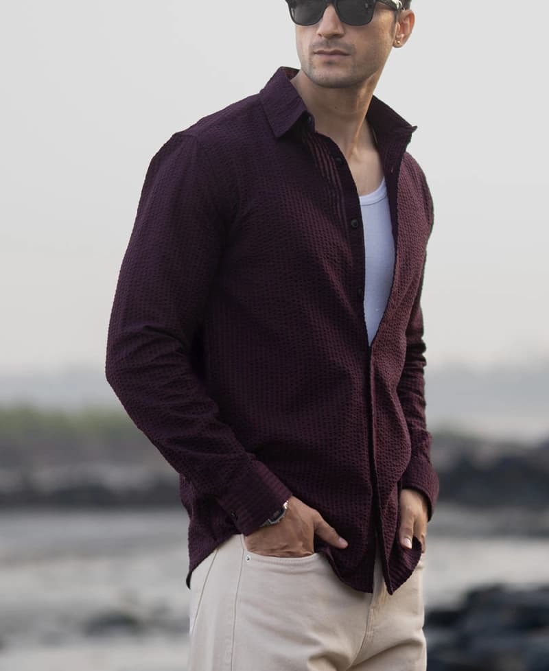 Men's Red Casual Striped Regular Fit Shirt