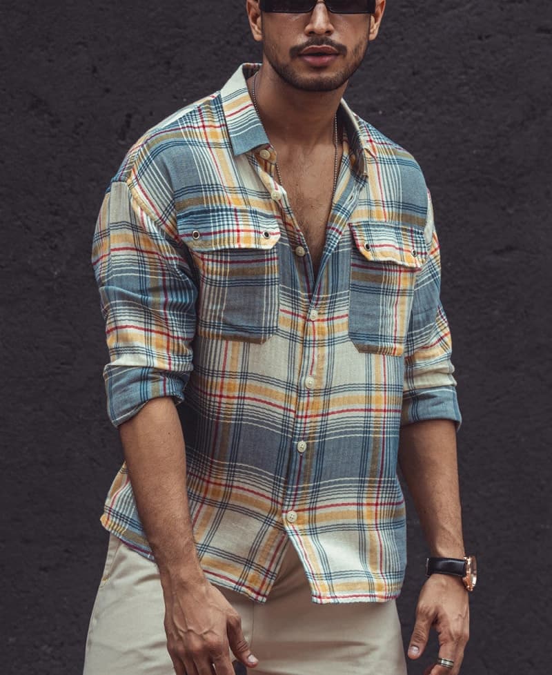 Men's Green Casual Checked Regular Fit Shirt