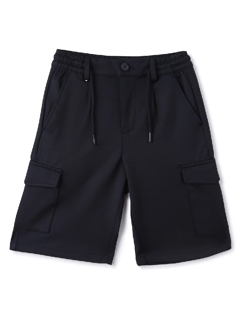 Boys Black Casual Low Rise Knit Utility Shorts