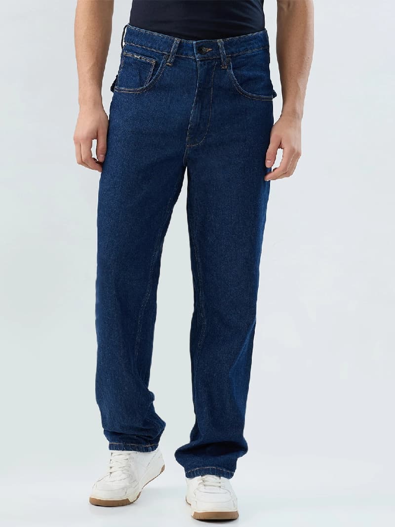 Men's Blue Casual Solid Baggy Fit Jeans