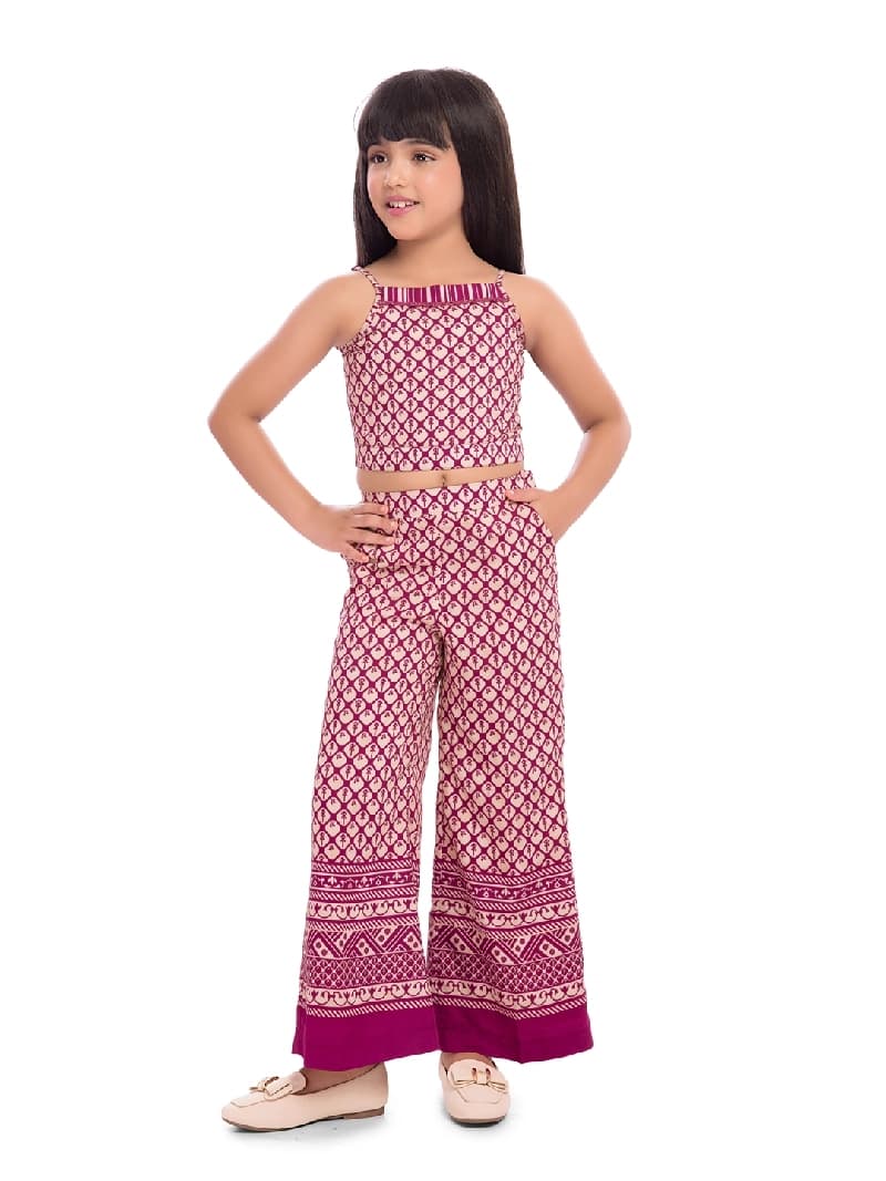 Girls Wine Colored Palazzo Set with Jacket