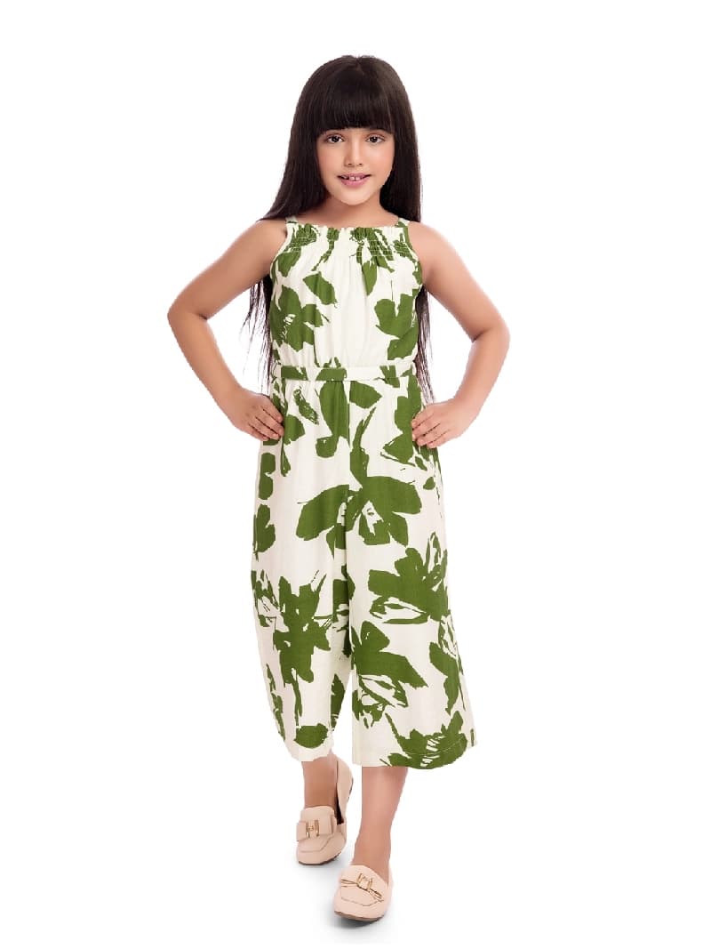 Girls Green Colored Jumpsuit with Jacket