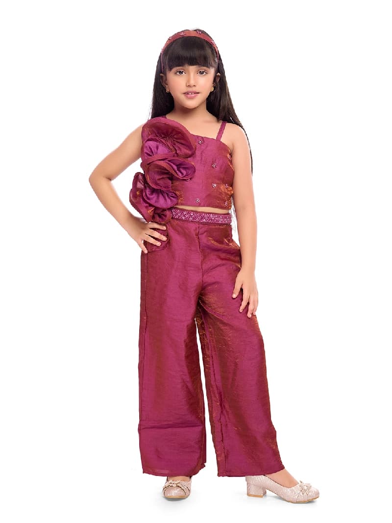 Girls Pink Colored Palazzo Set with Hairband