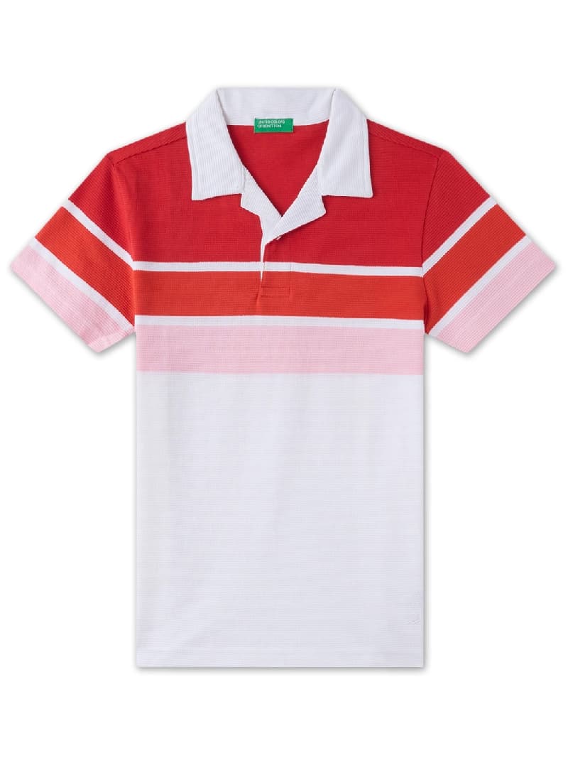 Boys Red Casual Regular Fit Striped Half Sleeves Polo Tshirt
