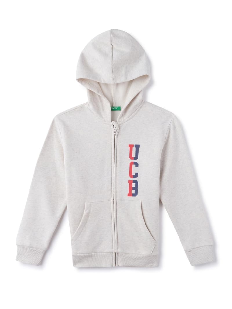 Boys Beige Casual Regular Fit Solid Full Sleeves Hoodie