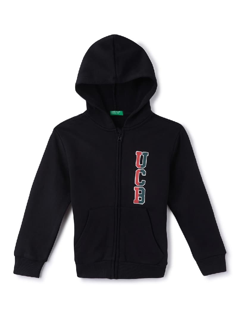 Boys Black Casual Regular Fit Solid Full Sleeves Hoodie