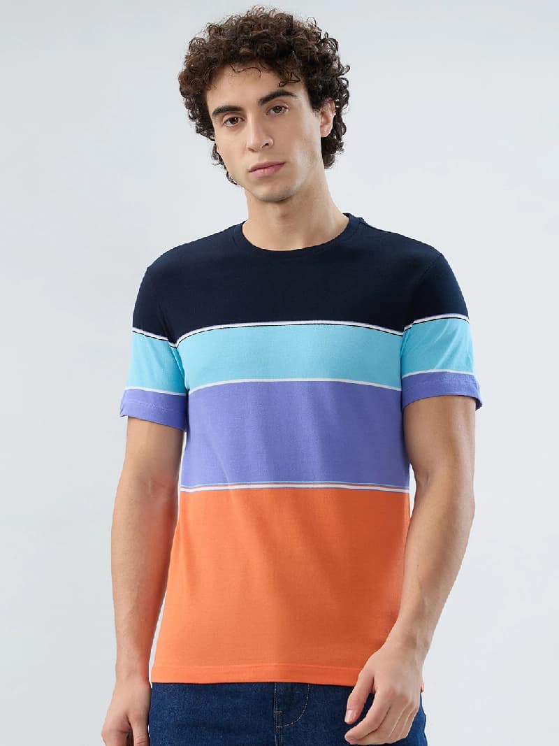 Men's Multicolor Casual Striped Regular Fit Tshirt
