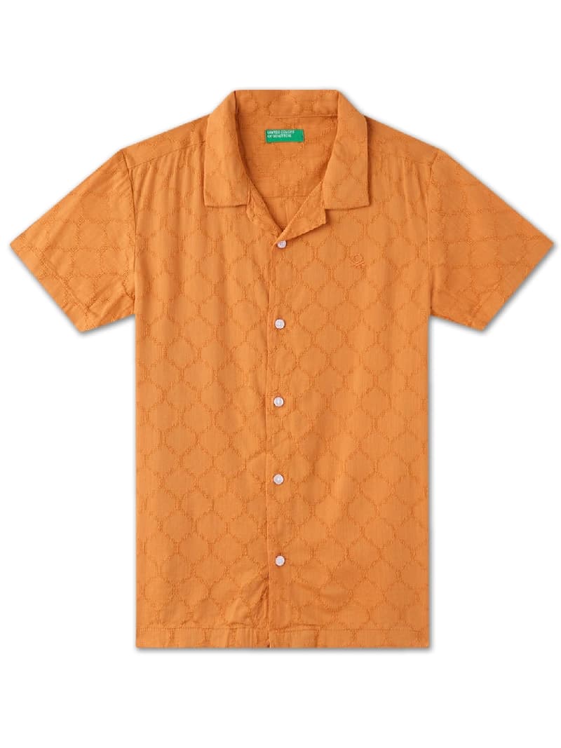 Boys Orange Casual Regular Fit Solid Half Sleeves Shirt