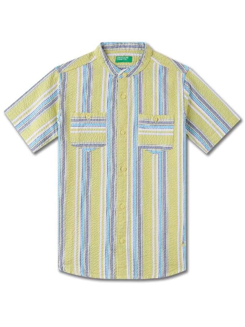 Boys Yellow Casual Regular Fit Striped Half Sleeves Shirt