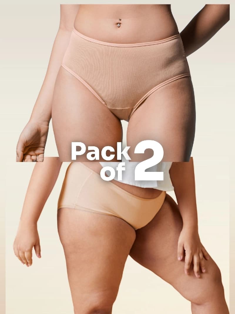 Women's Beige Every Day Medium Coverage Solid Panty - (Pack of 2)