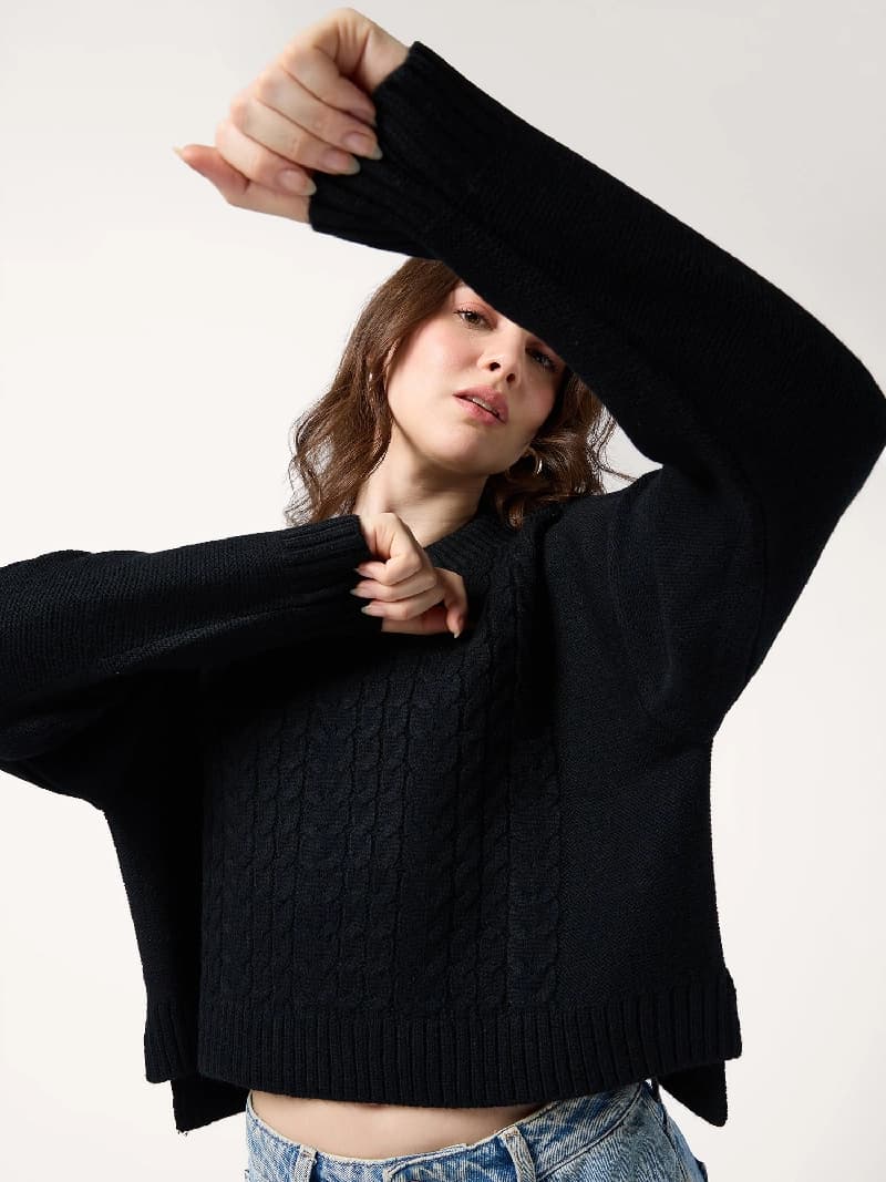 Women's Black Casual Wear Full Sleeves Sweatshirt