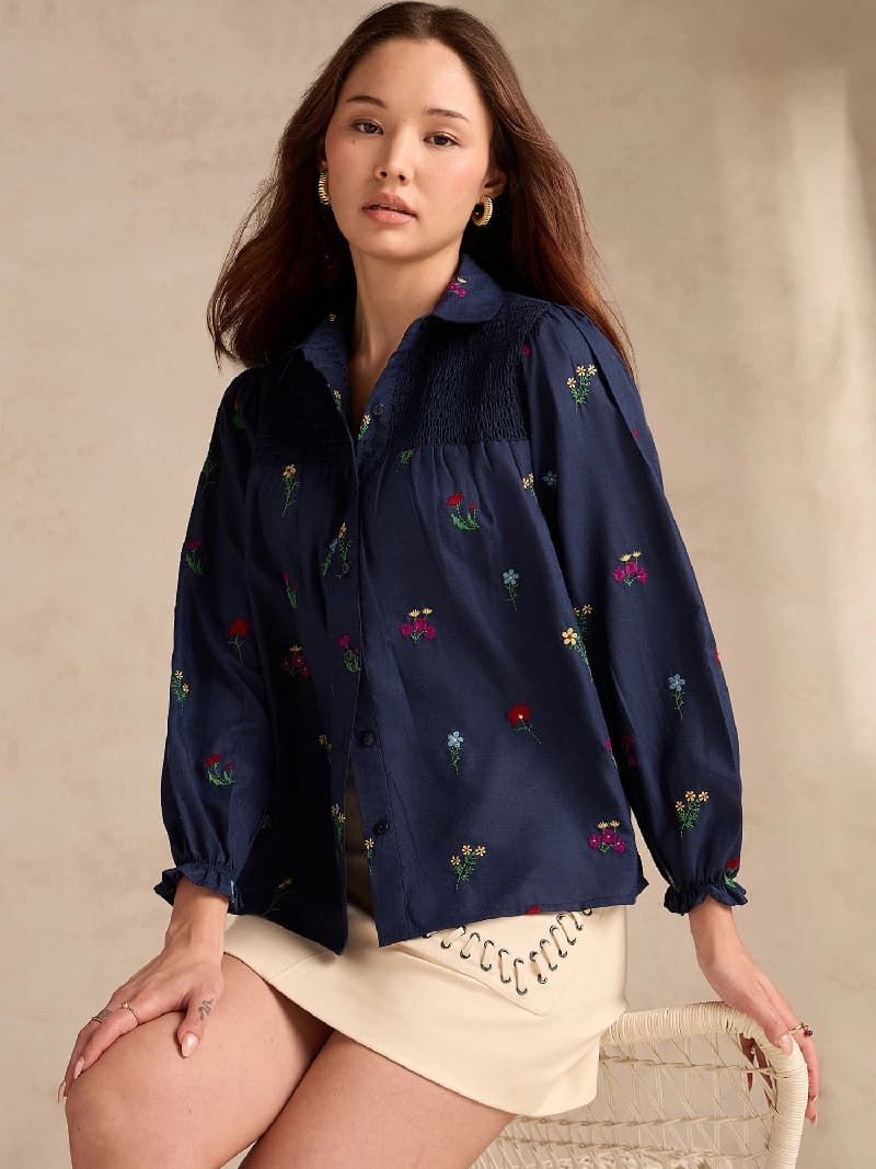 Women's Navy Party Regular Fit Top