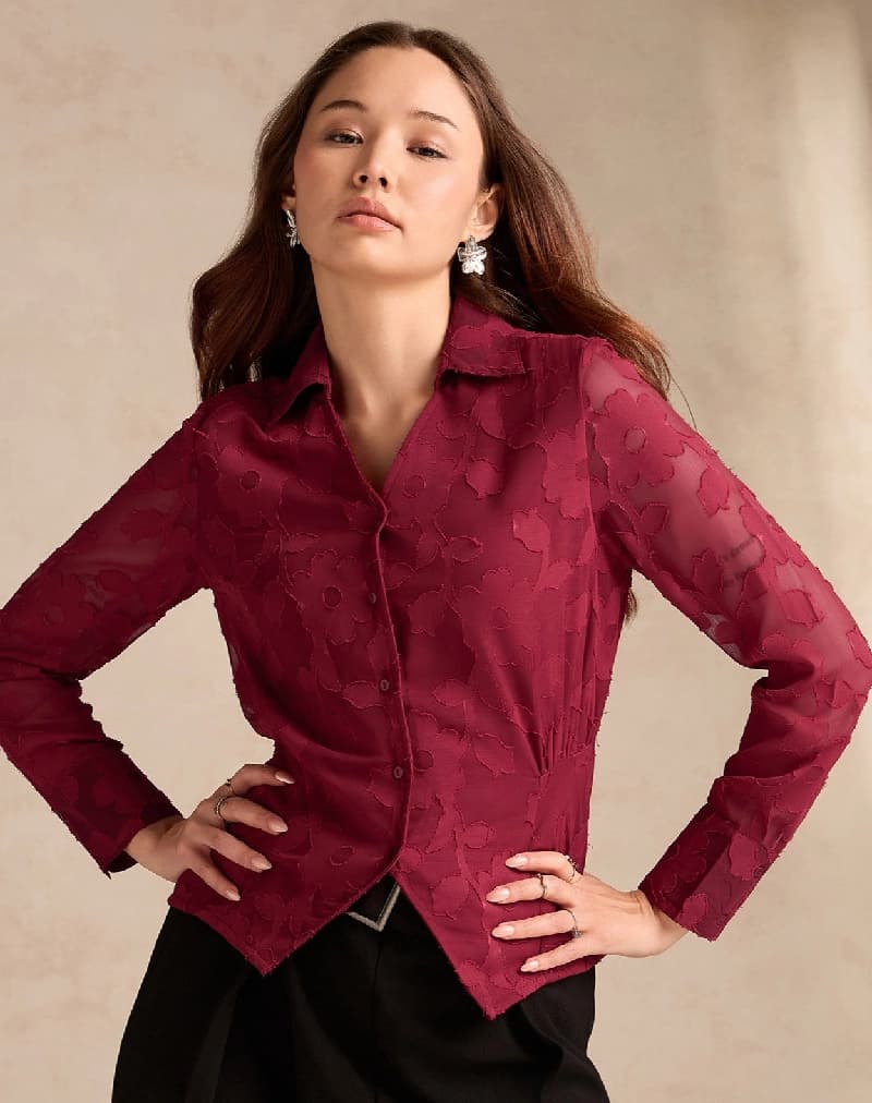 Women's Red Party Regular Fit Shirt