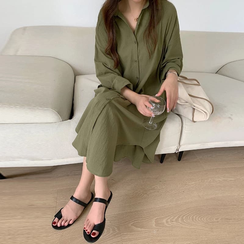 Women's Green Casual Solid Regular Fit Dress