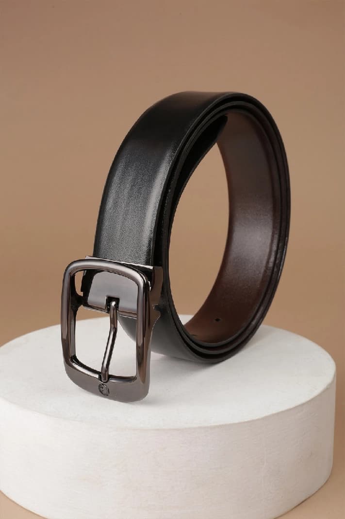 Men's Black Brown Reversible Formal Leather Solid Belt