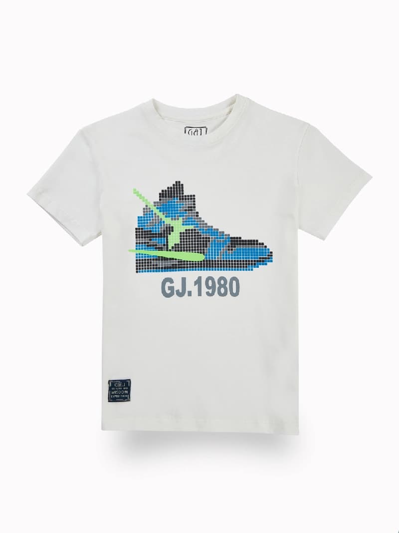 Boys Off White Casual Regular Fit Graphic Half Sleeves Tshirt