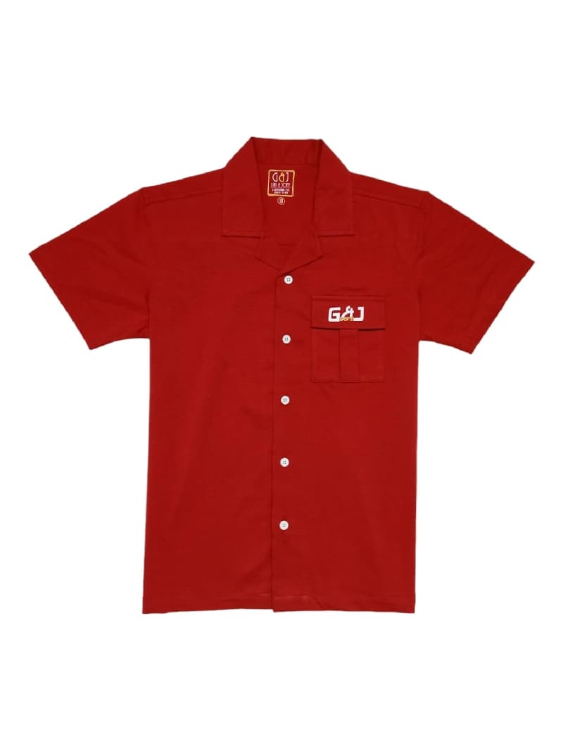 Boys Red Casual Regular Fit Typography Half Sleeves Shirt