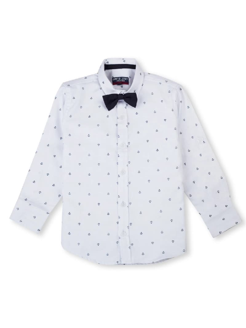 Boys White Casual Regular Fit Printed Full Sleeves Shirt