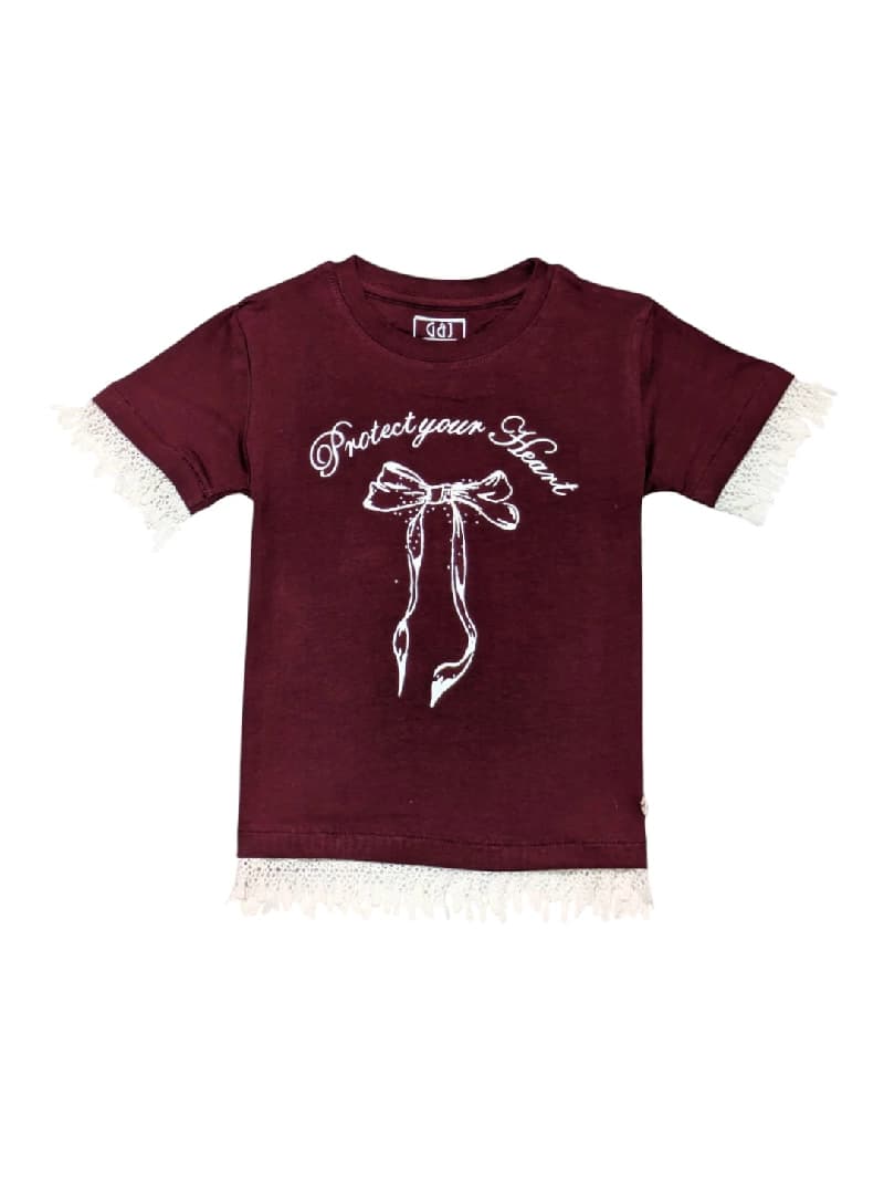 Girls Maroon Casual Regular Fit Graphic Half Sleeves Top