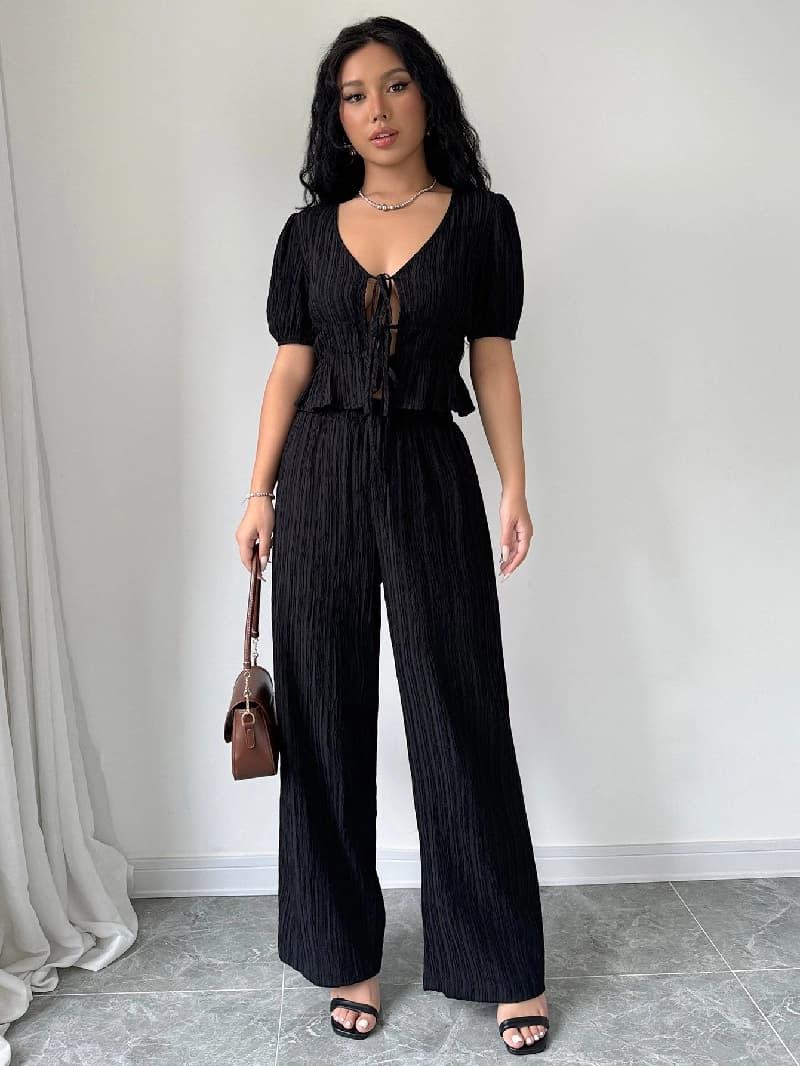 Women's Black Casual Solid Regular Fit Co-ords Set