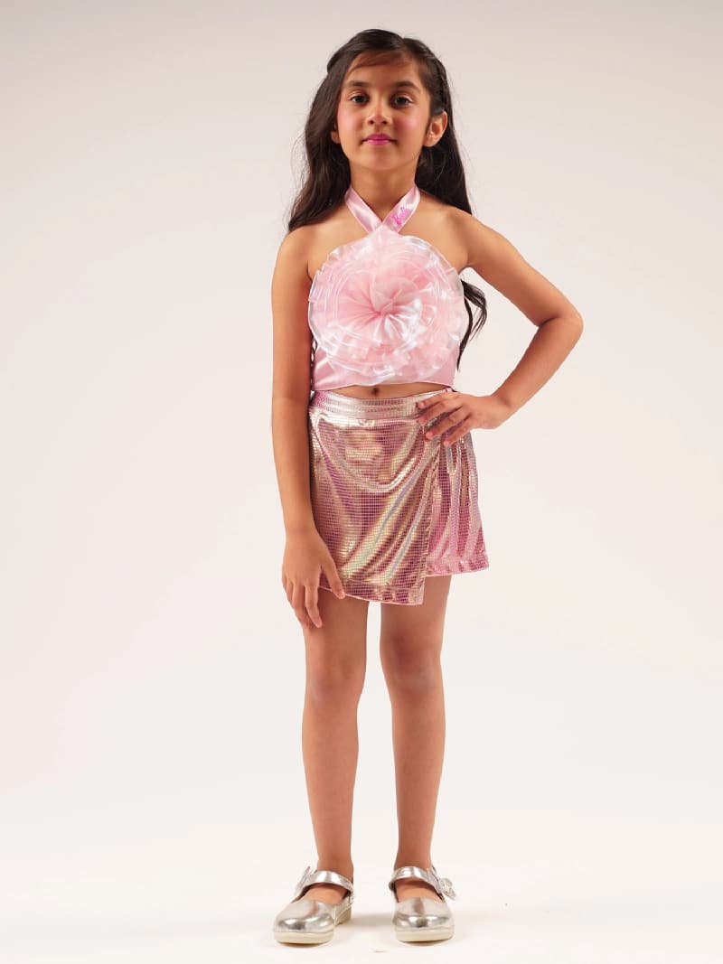 Girls Pink Party Sleeveless Barbie Shimmer Skorts Ballerina Co-ordinate Set for Young