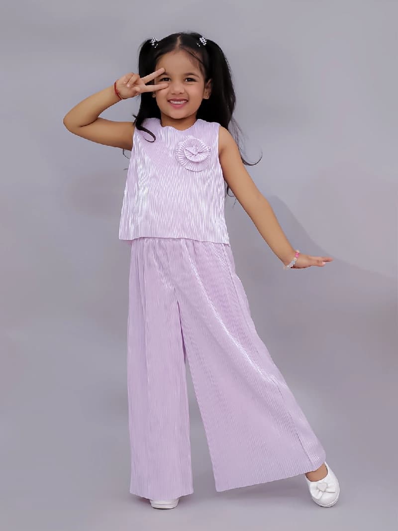 Girls Pink Party Sleeveless Glam Up Top and Pant Set
