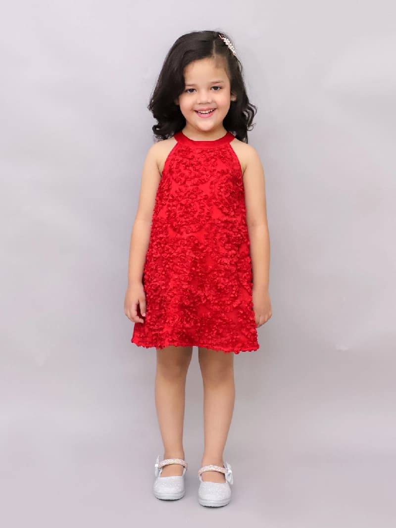 Girls Red Party Sleeveless Glam Up Dress