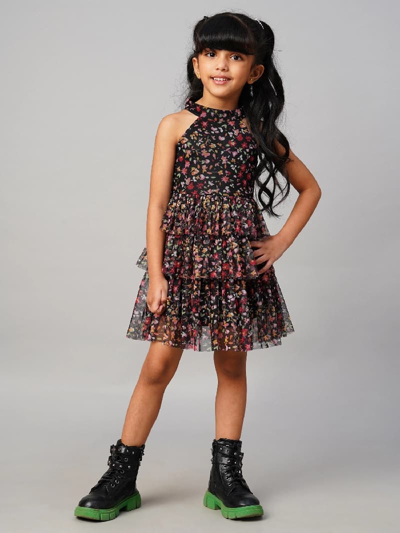 Girls Black Party Sleeveless Razzle Dazzle Georgette Dress