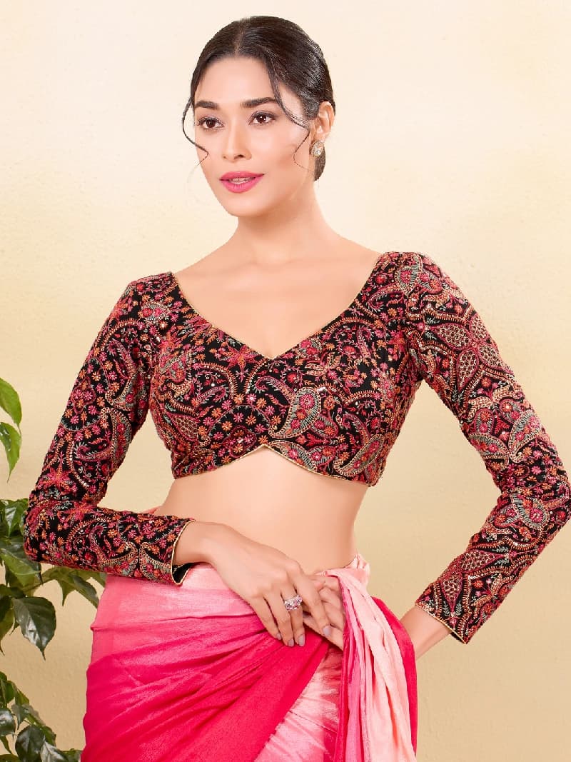 Women's Black Festive Printed Regular Fit Blouse