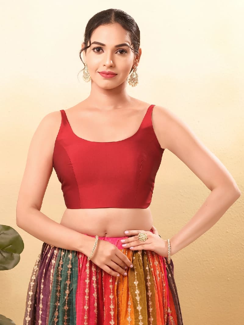 Women's Red Festive Solid Regular Fit Blouse