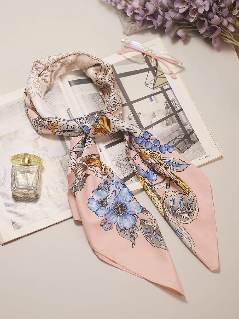 Women's Multicolor Casual Square Satin-Twill Scarf