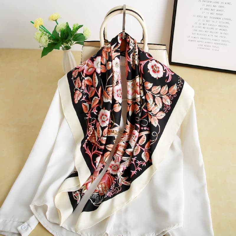 Women's Multicolor Casual Square Satin-Twill Scarf