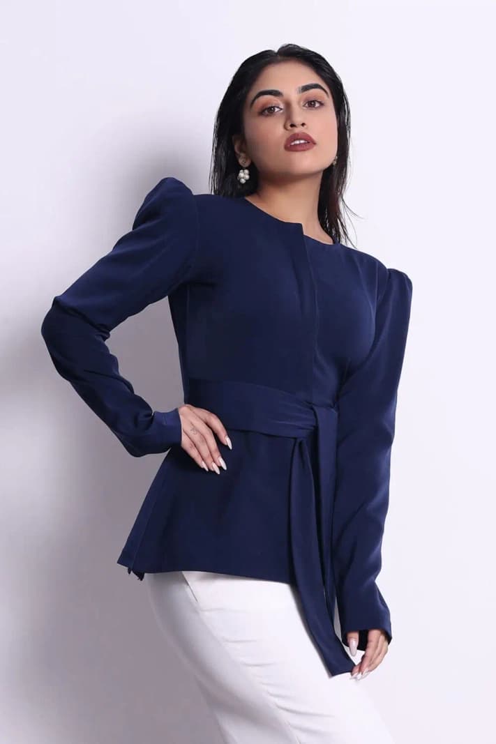 Women's Navy Casual Solid Regular Fit Top