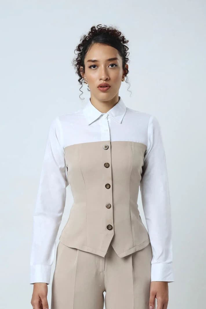 Women's Beige Casual Solid Regular Fit Top