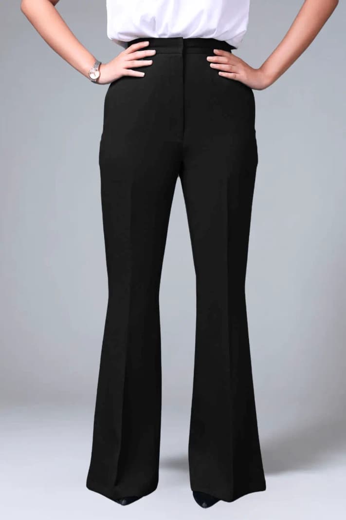 Women's Black Work Wear Solid High Rise Bootcut Fit Trouser