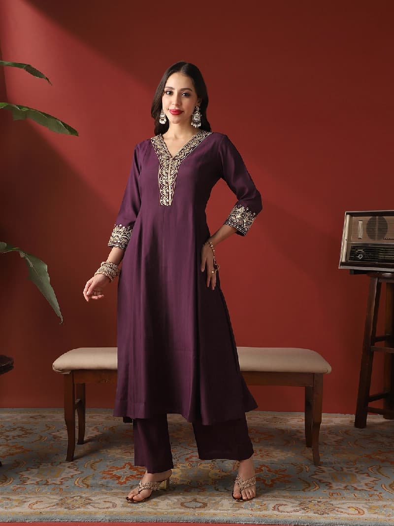 Women's Purple Casual Kurta Set