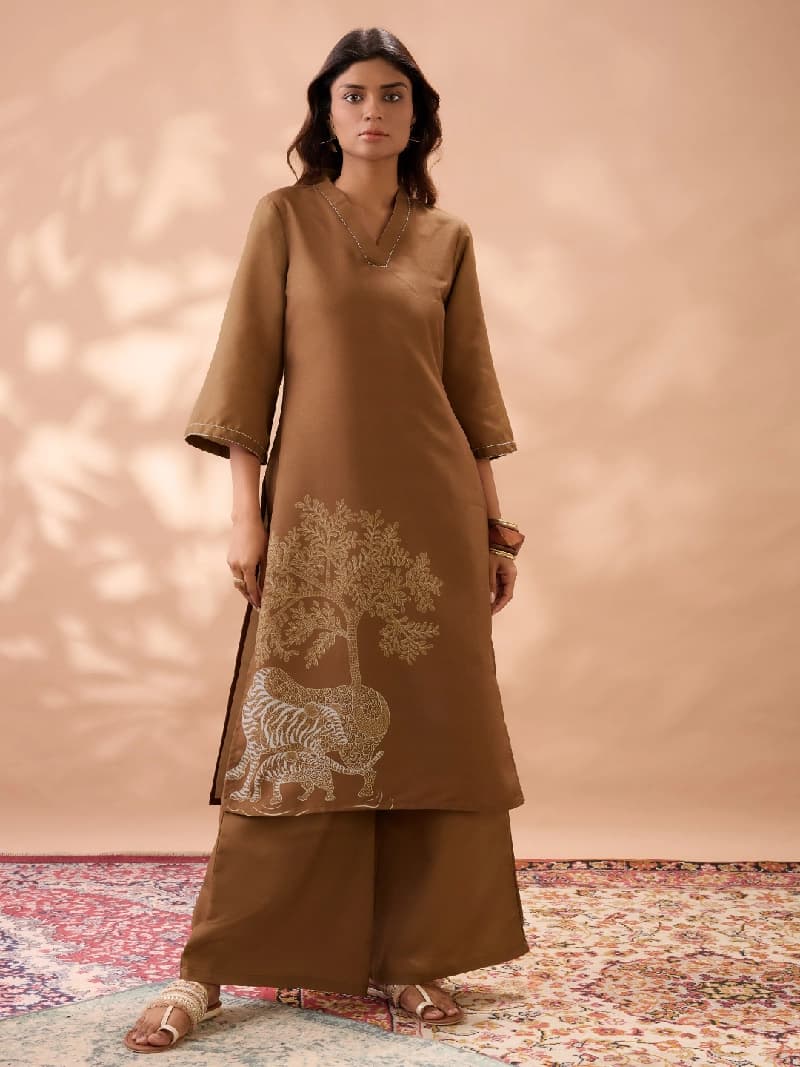 Women's Brown Casual Kurta Set